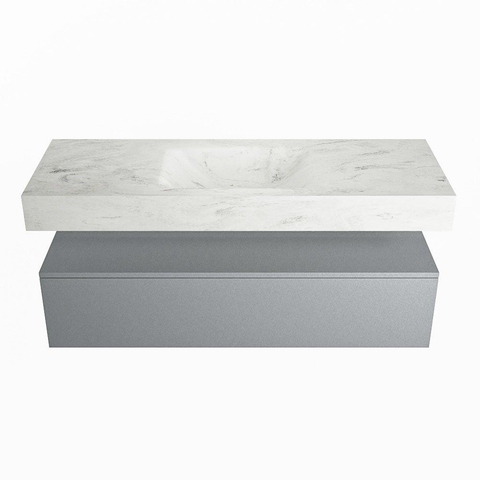 Mondiaz ALAN-DLUX Ensemble de meuble - 130cm - meuble Plata mat - 1 tiroir - Lavabo Cloud Opalo suspendu - vasque Centre - 1 trou de robinet SW807192