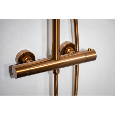 Fortifura Calvi opbouw regendoucheset – Ø25 cm hoofddouche – 1-stands staafhanddouche – koper geborsteld SW970040