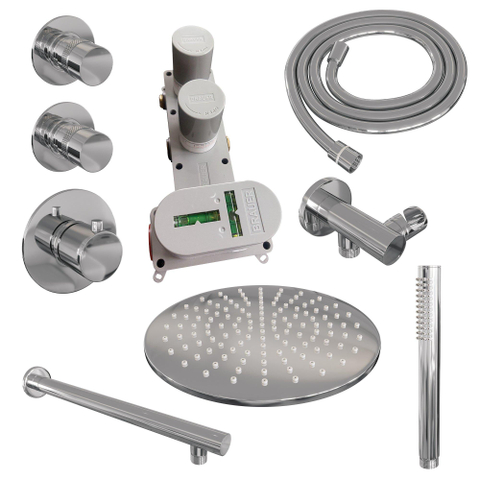 Brauer Chrome Edition Set de douche à encastrer thermostatique avec partie encastrable douche de tête 30cm bras mural douchette stick Chrome SW398016