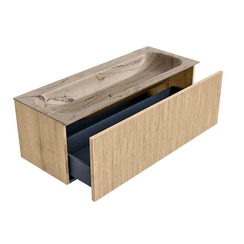 MONDIAZ KURVE-DLUX Meuble de salle de bains 120 cm couleur Oak avec 1 tiroir et 0 porte. Lavabo BIG LARGE Central 1 trou de robinet Arena. SW1431132