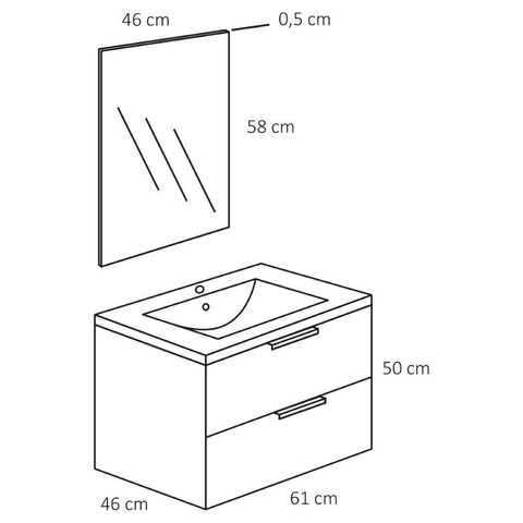 Differnz Bolo Ensemble meuble de salle de bains 61x50x46cm panneau FSC MFC / Céramique blanche chêne clair mat SW787970