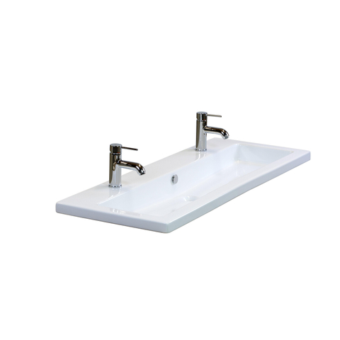 H&R Badmeubelen Djazz Wastafel - 121x45.5x4cm - 2 kraangaten - 1 wasbak - keramiek wit SW235623