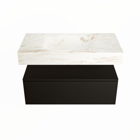 Mondiaz ALAN-DLUX Ensemble de meuble - 90cm - meuble Urban mat - 1 tiroir - Lavabo Cloud Frappe suspendu - vasque Centre - 1 trou de robinet SW805564