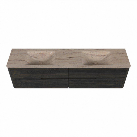 Mondiaz CIRO-DLUX Badkamermeubelset - 190x45x50cm - Solid surface wastafel Saba - 2 wasbak Dubbel - zonder kraangaten - 4 lades - Shadow SW1532735