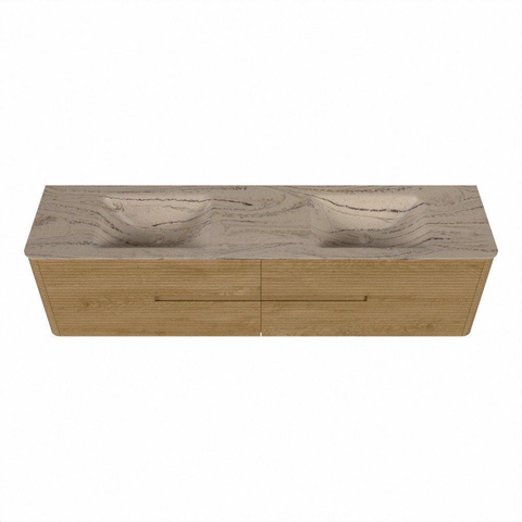 Mondiaz CIRO-DLUX Ensemble de meubles de salle de bains - 190x45x50cm - Plan-vasque solid surface Arena - 2 vasques Double - sans trous de robinetterie - 4 tiroirs - Chêne SW1531387