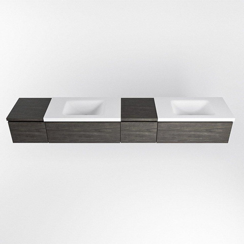 MONDIAZ BUKLA 240cm ensemble de meuble avec module 40 à droite couleur Marron Foncé avec 4 tiroirs. Lavabo CLOUD double 0 trou de robinet couleur Talc. SW1382360