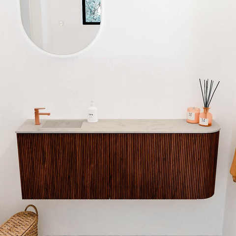 Mondiaz JOYA-DLUX 111.6cm toiletmeubel - ronding rechts kleur Ruby - Wastafel FAYE positie Links 1 kraangat kleur Opalo. SW1423752