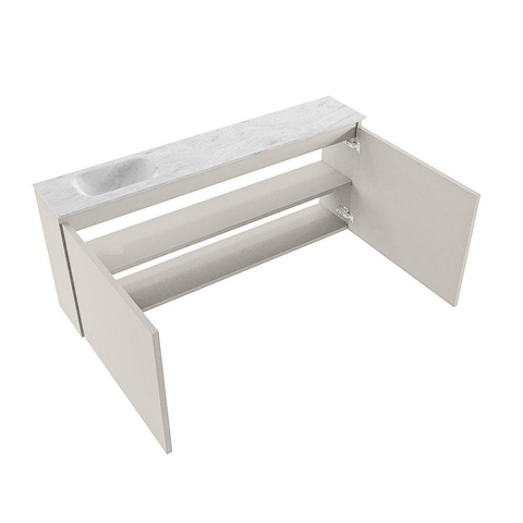 MONDIAZ TURE-DLUX meuble WC 120 cm Linen. EDEN vasque Opalo position à gauche. Avec 1 trou de robinet. SW1104396