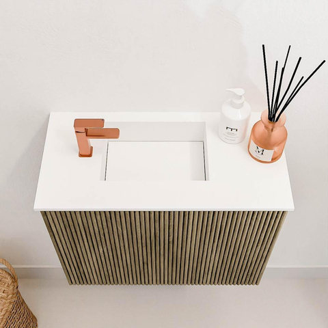 Mondiaz JOYA 50cm toiletmeubel - kleur Dusk - Wastafel FAYE positie Links 1 kraangat kleur Talc. SW1421602
