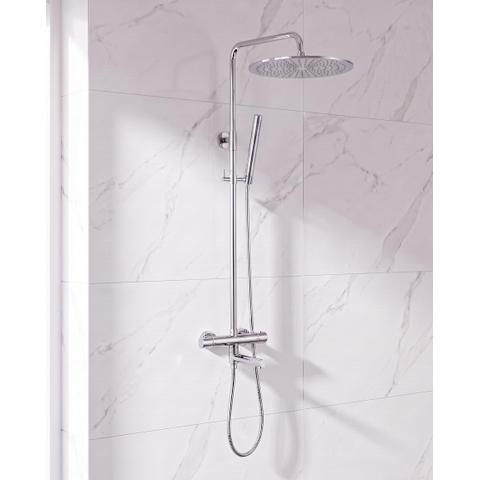 Ensemble de douche pluie FugaFlow Eccelente Sobrado - thermostatique - pomme de douche 30 cm - flexible métallique - douchette bâton - bec de baignoire pivotant - chromé SW1592792