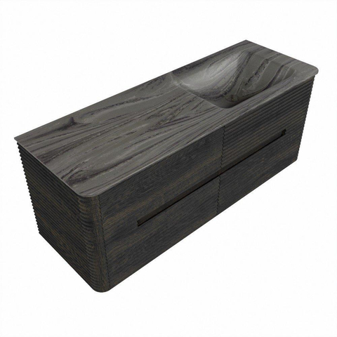 Mondiaz CIRO-DLUX Badkamermeubelset - 130x45x50cm - Solid surface wastafel Sombra - 1 wasbak Rechts - zonder kraangaten - 4 lades - Shadow SW1532769