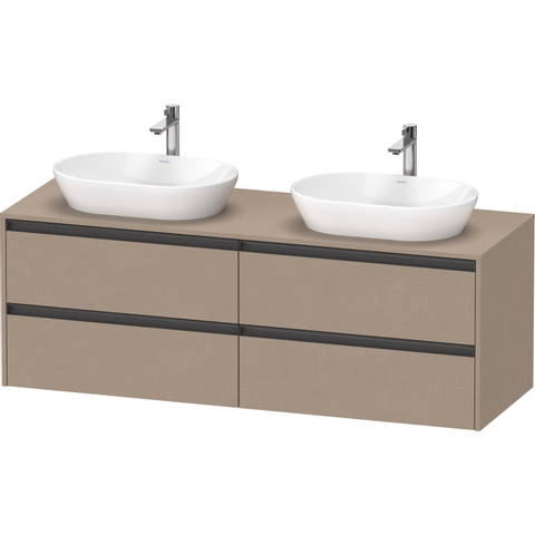 Duravit Ketho.2 Wastafelonderbouwkast - inclusief consoleplaat - met 4 laden - voor dubbele waskommen - 160x55x56.8cm - met handgrepen antraciet - linnen mat SW773049