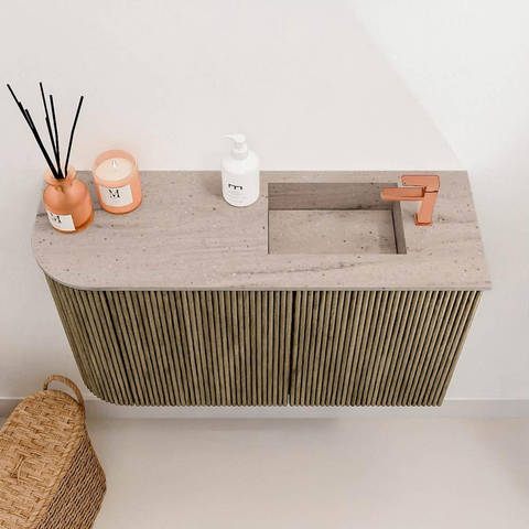 Mondiaz JOYA-DLUX Meuble de toilette 71,6cm - arrondi gauche couleur Dusk - Vasque FAYE position Droite 1 trou de robinet couleur Saba. SW1426079