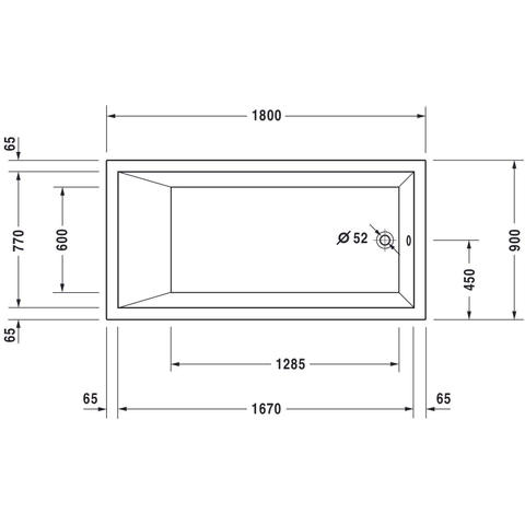 Duravit Starck Kunststof bad acryl rechthoekig - met overloop - met 1 rugsteun - 180x90x46cm - zonder poten - voor inbouw - glans wit 0297507