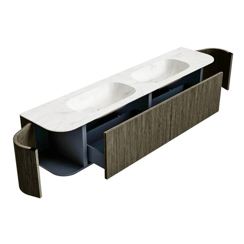 Mondiaz KURVE-DLUX Ensemble de meuble de salle de bains - 200x46x40cm - 2 tiroirs - 2 portes - lavabo solid surface - double - sans trou de robinet - Shadow SW1414512