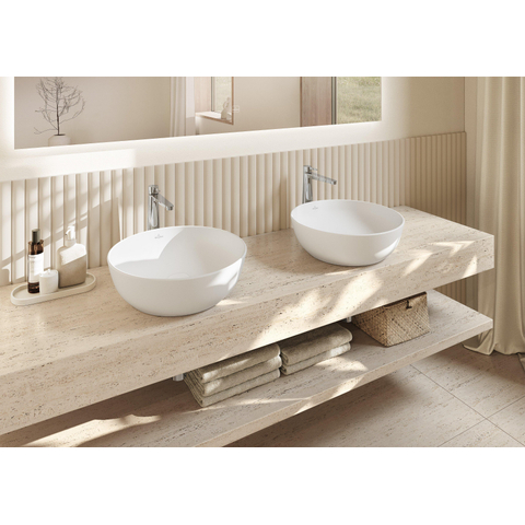 Villeroy & Boch Artis opzetwastafel rond - diameter 43x12.5cm CeramicPlus - zonder kraangat - zonder overloop - zonder plug - Stone White (mat wit) SW209528