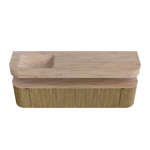 MONDIAZ THOR-DLUX Meuble de salle de bains 180cm arrondi gauche + droite couleur Dusk avec 2 tiroirs et 2 portes. Vasque suspendue CLOUD Gauche 1 trou de robinet couleur Saba. SW1466254