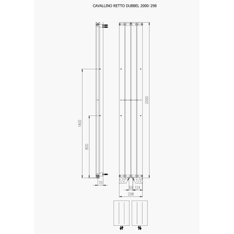 Plieger Cavallino Retto designradiator verticaal dubbel middenaansluiting 2000x298mm 905W wit 7255343