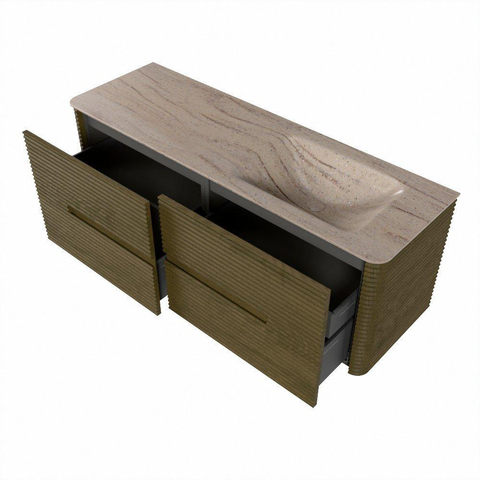 Mondiaz CIRO-DLUX Ensemble de meubles de salle de bains - 140x45x50cm - Lavabo en solid surface Saba - 1 vasque à droite - 1 trou de robinet - 4 tiroirs - Dusk SW1533352