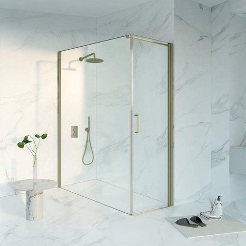 FugaFlow Eccelente Vetro Cabine de douche - 60x180x200 - Profil en verre de sécurité - anti-calcaire - Laiton brossé PVD (Or) SW1451440