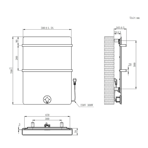 Best Design Brenner 70x50cm 300watt aluminium wit mat SW811991
