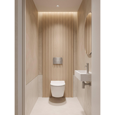 QeramiQ Dely Ensemble WC - 36.3x51.7cm - cuvette profonde - sans bride - réservoir encastré Geberit UP320 - avec cadre Burda - abattant de toilette softclose 35 mm - plaque de commande steel - boutons rectangulaires - blanc brillant SW1222074