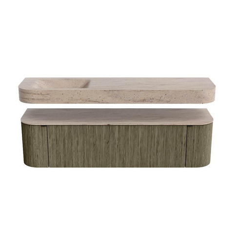 MONDIAZ THOR-DLUX Meuble de salle de bains - 170cm - arrondi gauche + droite - couleur Shadow - 1 tiroir - 2 portes - Vasque suspendue CLOUD Gauche sans trou de robinet - couleur Saba SW1465742
