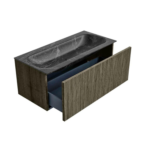 Mondiaz KURVE-DLUX Badkamermeubelset - 100x46x40cm - 1 lade - wastafel solid surface - midden - zonder kraangat - Shadow SW1414649