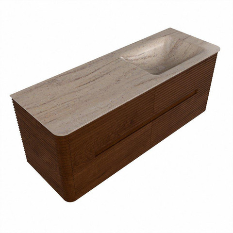 Mondiaz CIRO-DLUX Ensemble de meubles de salle de bains - 130x45x50cm - Vasque solid surface Saba - 1 lavabo à droite - 1 trou de robinet - 4 tiroirs - Ruby SW1531936