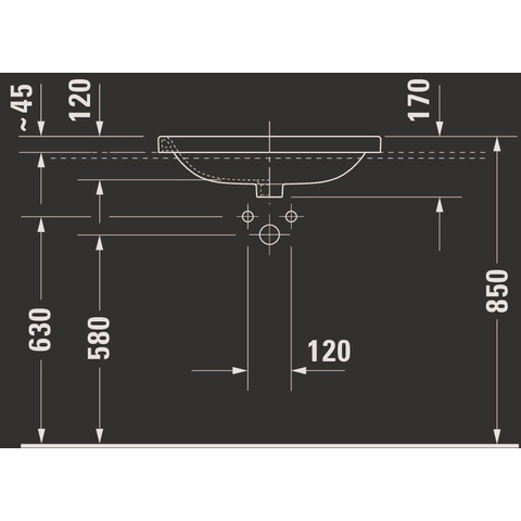 Duravit DuraStyle inbouwwastafel met overloop met kraangat 61.5x49.5cm wit SW54137