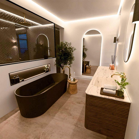 Mondiaz CIRO-DLUX Badkamermeubelset - 190x45x50cm - Solid surface wastafel Nata - 1 wasbak Rechts - zonder kraangaten - 4 lades - Dusk SW1533250