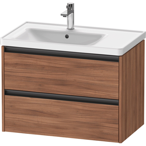 Duravit Ketho.2 Wastafelonderbouwkast - met 2 laden - voor waskom links - 78.4x45.5x54.9cm - met grepen antraciet - noten mat SW772069