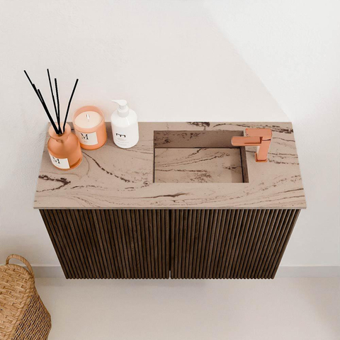 Mondiaz JOYA-DLUX Meuble de salle de bains 60cm - couleur Walnut - Vasque FAYE position Droite 1 trou de robinet couleur Arena. SW1424326