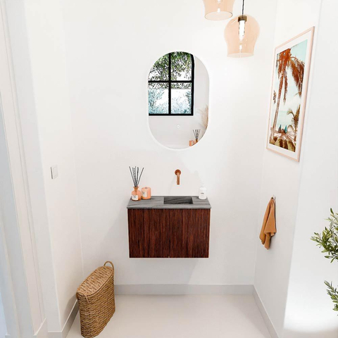 Mondiaz JOYA-DLUX 60cm toiletmeubel - kleur Ruby - Wastafel FAYE positie Rechts Zonder kraangat kleur Sombra. SW1425656