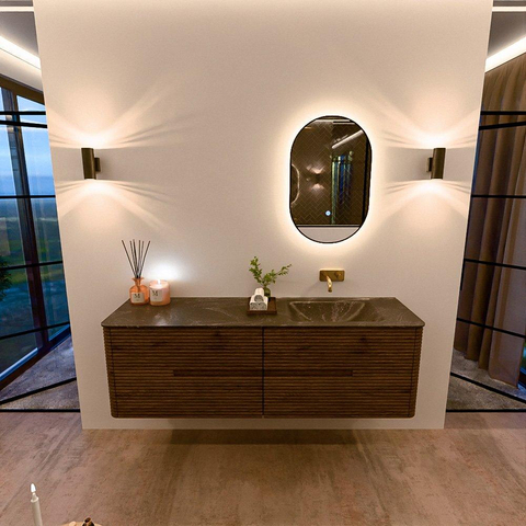 Mondiaz CIRO-DLUX Ensemble de meubles de salle de bains - 160x45x50cm - vasque Solid surface Lava - 1 vasque à droite - sans trous de robinet - 4 tiroirs - Dusk SW1532953