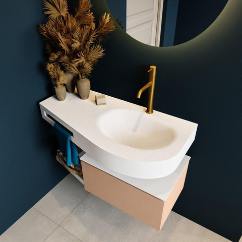 MONDIAZ RIVA Badkamermeubelset - 100x50x30cm - 1 lade - MDF Rosee mat - push to open - 1 kraangat - wasbak rechts - solid surface talc SW702333