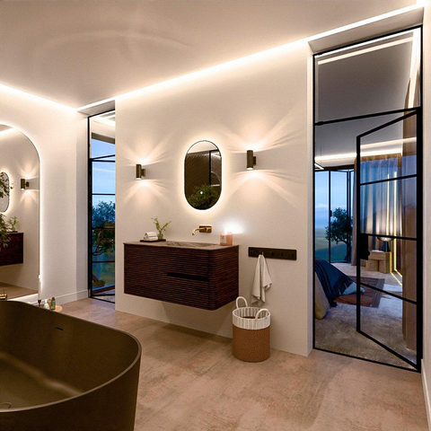 Mondiaz CIRO-DLUX Meuble de salle de bains - 110x45x50cm - Plan vasque solid surface Sombra - 1 lavabo à droite - sans trous de robinetterie - 2 tiroirs - Noyer SW1530723