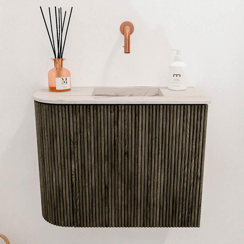 Mondiaz JOYA-DLUX 51.6cm toiletmeubel - ronding links kleur Shadow - Wastafel FAYE positie Rechts Zonder kraangat kleur Nata. SW1424987