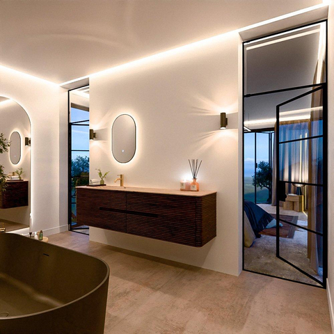 Mondiaz CIRO-DLUX Ensemble de meubles de salle de bains - 190x45x50cm - Plan-vasque solid surface Arena - 1 lavabo à gauche - 1 trou de robinet - 4 tiroirs - Noyer SW1530463