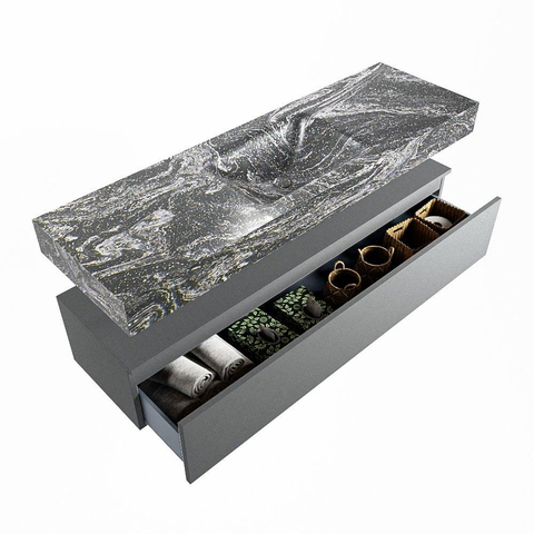 MONDIAZ ALAN - DLUX Badkamermeubelset - 150cm - onderkast - Plata - 1 lade - vrijhangende wastafel - wasbak midden - 0 kraangaten - Lava SW808757