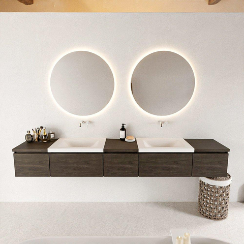 MONDIAZ BUKLA 240cm ensemble de meuble avec module 40 couleur Marron Foncé avec 5 tiroirs. Lavabo CLOUD double 0 trou de robinet couleur Talc. SW1382271