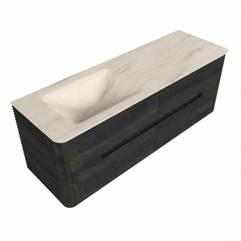 Mondiaz CIRO-DLUX Ensemble meuble de salle de bains - 140x45x50cm - Plan-vasque solid surface Meli - 1 vasque à gauche - sans trous de robinet - 4 tiroirs - Shadow SW1532522