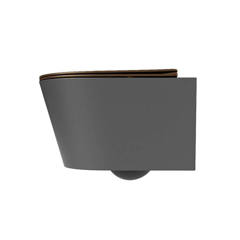 Mondiaz LAVIE hangtoilet – spoelrandloos – 36 x 53 cm – met softclose zitting – Dark grey (grijs), zitting Rust (bruin) SW1208698