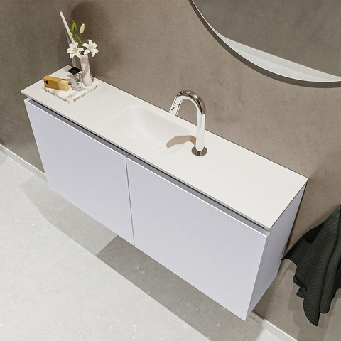 MONDIAZ TURE Toiletmeubel 100x23x50cm met 1 kraangaten 2 deuren cale mat Wastafel Eden midden Solid Surface Wit SW475108
