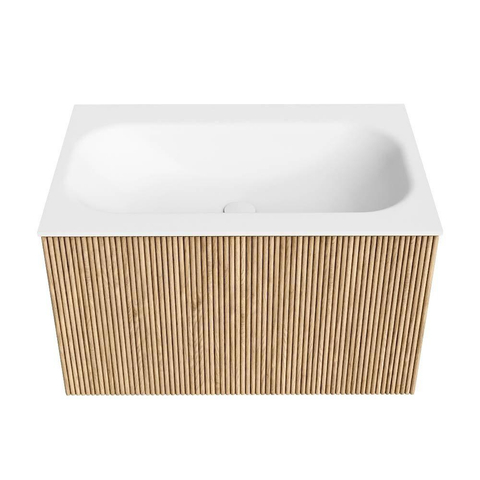 MONDIAZ KURVE Meuble de salle de bains 70 cm couleur Oak avec 1 tiroir. Lavabo BIG SMALL central 1 trou de robinet Talc. SW1138178