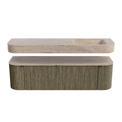 MONDIAZ THOR-DLUX 160cm meuble de salle de bains arrondi gauche + droite couleur Shadow avec 1 tiroir et 2 portes. Vasque suspendue CLOUD Droite 1 trou de robinet couleur Saba. SW1465362
