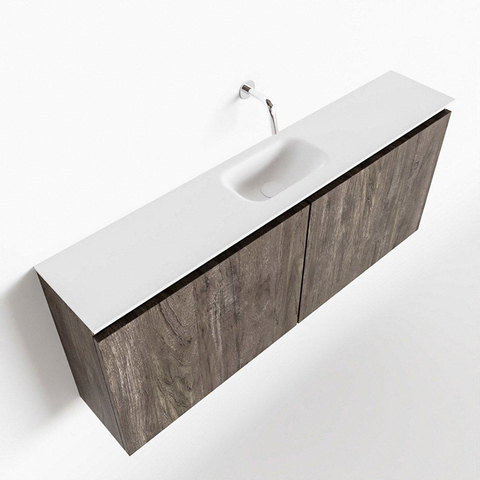 MONDIAZ TURE Toiletmeubel 120x23x50cm met 0 kraangaten 2 deuren dark brown mat Wastafel Eden midden Solid Surface Wit SW475200
