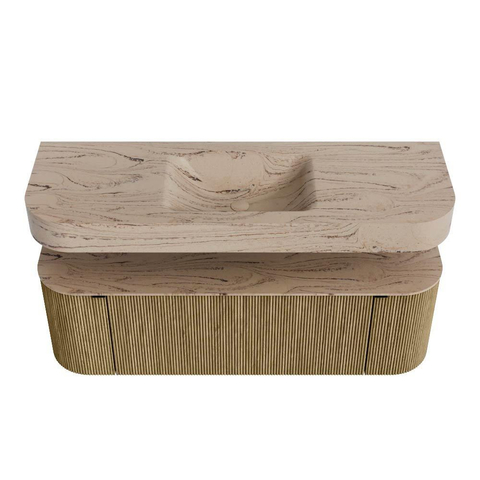MONDIAZ THOR-DLUX Meuble de salle de bains 140cm arrondi gauche + droite couleur Dusk avec 1 tiroir et 2 portes. Vasque suspendue CLOUD Centre sans trou de robinet couleur Arena. SW1467728