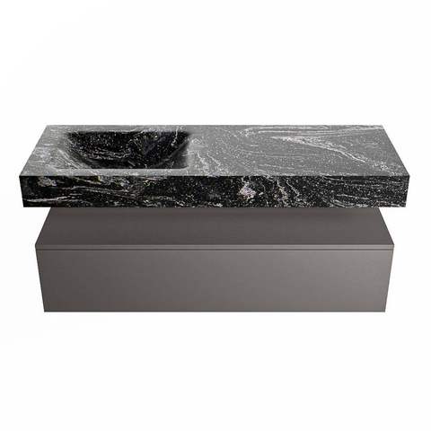 Mondiaz ALAN-DLUX Ensemble de meuble - 130cm - meuble Dark grey mat - 1 tiroir - Lavabo Cloud Lava suspendu - vasque Gauche - 1 trou de robinet SW808118