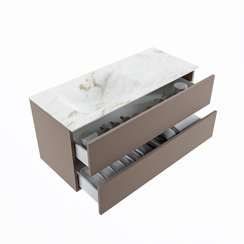MONDIAZ VICA-DLUX Badkamermeubelset - 110cm - onderkast smoke- 2 lades - inbouw wastafel cloud links - 1 kraangat - 60cm hoge versie - frape SW1088890